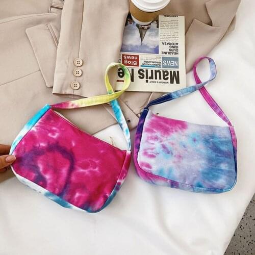 Tie-dyed Handbag Color Splicing Printing Underarm Bag PU Fashion Shoulder Bag Youth Ladies Simple Versatile Bag