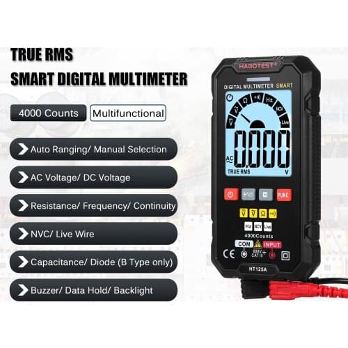 HABOTEST HT125A Smart Digital Multimeter 4000 Count True RMS Auto Ranging Voltage Meter with Backlight LCD 600V AC DC Voltmeter