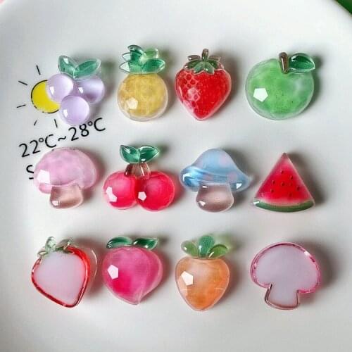 WhatIlife 5Pcs Crystal Resin Creative Cute Fruit Transparent Shiny Flatback Cabochon Scrapbook Mini DIY Decoration Accessory