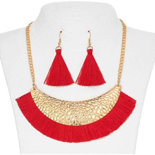 ZOSHI New Tassel Necklaces Earrings Jewelry Set Long Gold Chain Maxi Chocker Collar Necklace Tassel Earrings Set Women Gifts