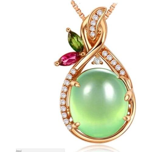 Charm Grape Stone Green Pendant Necklace Girls Jewelry Top Quality Rose Gold Lady O Chain Necklace Women Clavicle Accessories