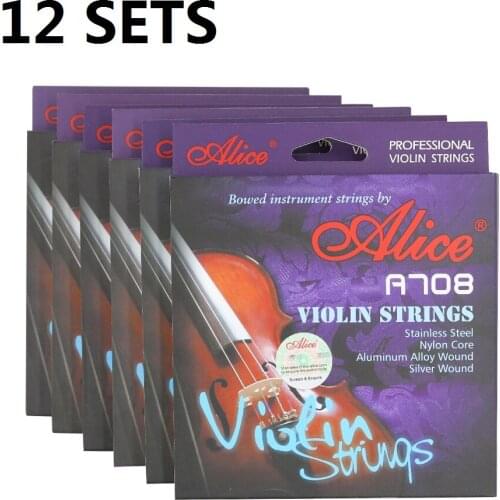 12 Sets 3/4 4/4 Violin Strings A708 Plated High Carbon Steel Nylon Core Aluminum Alloy Silver Wound Gold Ball-end