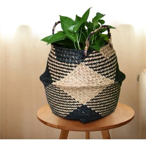 21 Styles Natural Seagrass Storage Basket Folding Clothes Laundry Baskets Straw Wicker Rattan Flower Pot Garden Plant Holder