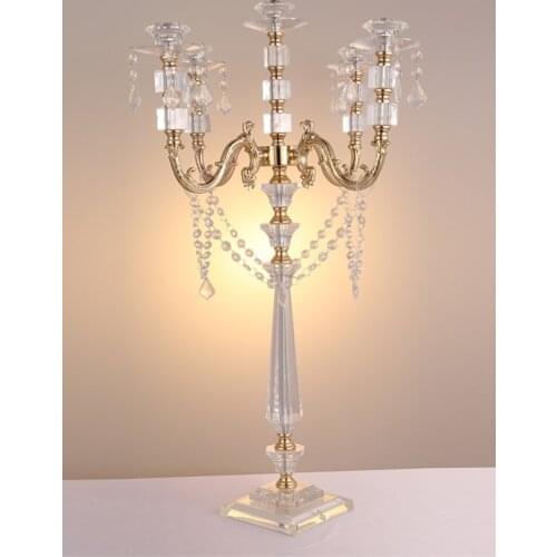 Acrylic Candle Holders 5-arms Candelabras With Crystal Pendants 77CM/30" Height Elegant Wedding Centerpiece 1 lot=10 pieces