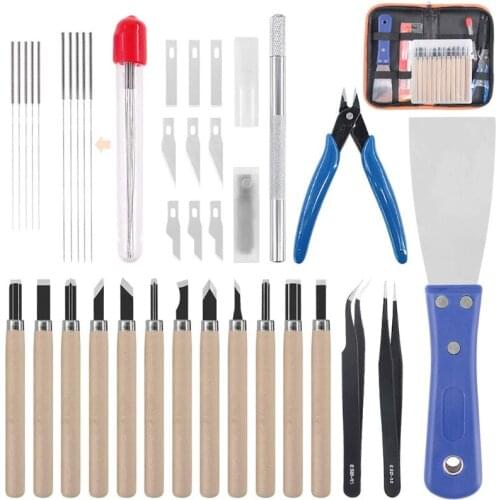C1FB 34 Pieces Hot Bed Cleaning Tool Kit Needles Tweezers Pliers 3D Printing Removing Cleaning with Storage Case