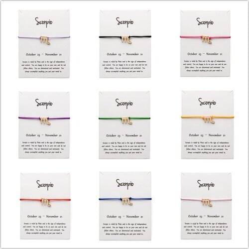 12pcs White Card Fashion Jewelry 12 Constellation Zodiac Scorpio Lucky Rope Bracelet Bangles For Women Accessories