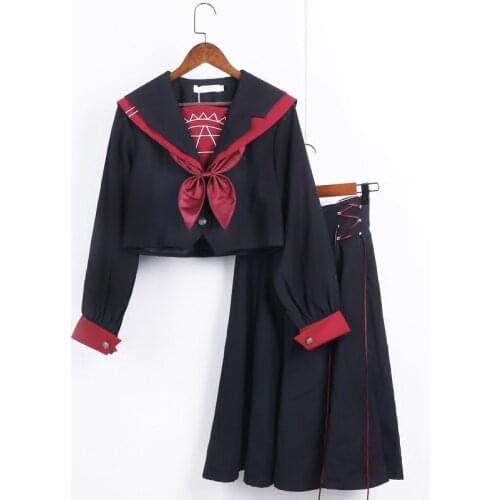 Black long jk uniform Sailor Suit COS School Wear Women School Uniform Soft Punk Lolita Magic Front Halloween Fashion costumes