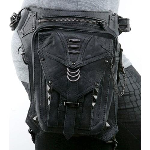 Black Leather Steampunk Leg Thigh Hip Holster Wallet Purse Pouch Mini Waist Packs/Messenger Bag (Color: Black)