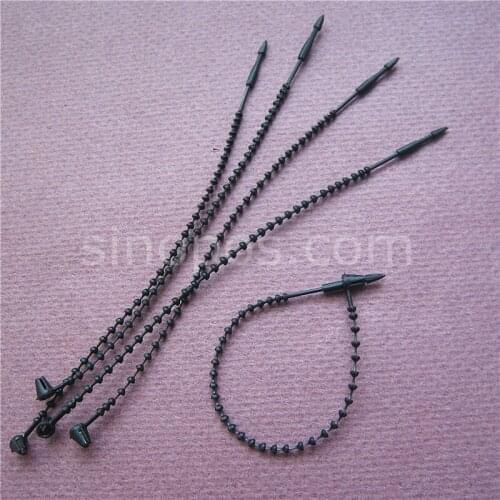 Black Security Tie 3" 5" 7", garment price label hang tag knot string plastic ball chain secure loop pin, beaded rope loop tie