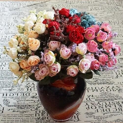 1 Bouquet 15 Heads Artificial Rose Flowers Silk Fake Flower For DIY House Garden Wedding Home Party Decoration