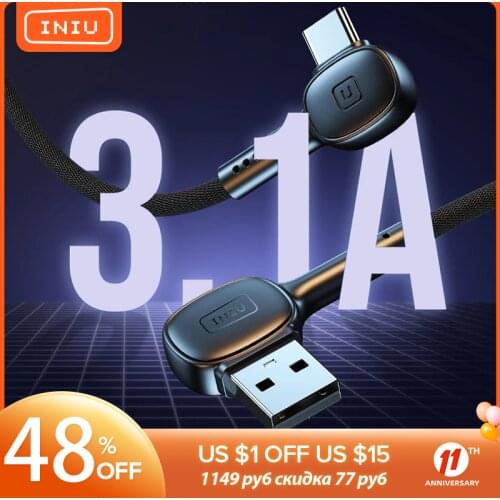 INIU 90 Degree USB Type C Cable 3.1A Fast Charge Phone Charger Data Cord For Xiaomi 11 10 Redmi Note 8 9s Huawei P40 Samsung S20
