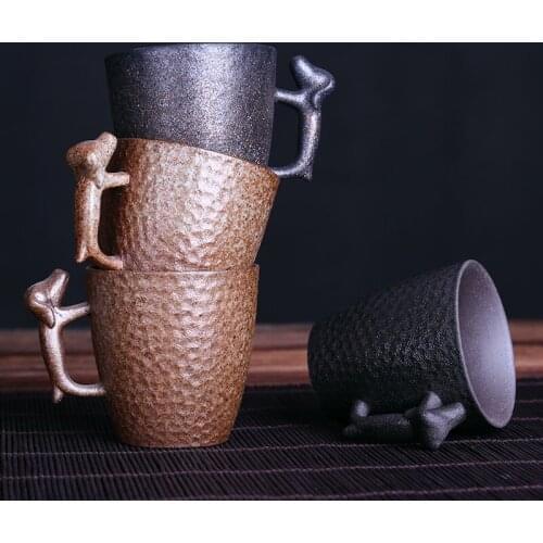 China Creative Undefined Coffee Cups Arabic Kombucha Stoneware Tea Set Mug Frost Handle Handmade Retro Style Small Porcelain Cup