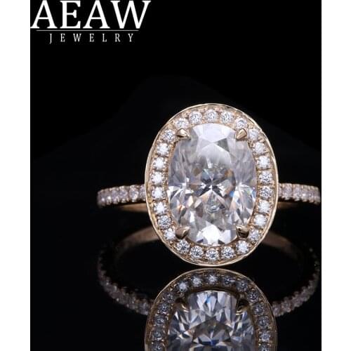 AEAW 14K Yellow Gold Halo Moissanite Ring 1ct 1.5ct 2.1ct Oval Cut Brilliant Moissanite Engagement Ring for Women