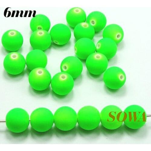 Hot Sale New Design Size 6mm Green Color Double Holes Matte Fluorescent Neon Acrylic Round Beads (1000pcs/lot)