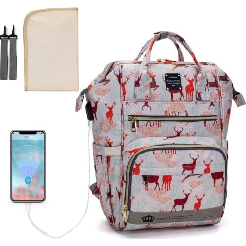 Lequeen Mommy Diaper Bags animal pattern Travel Nappy Bags Mother Backpacks updated Large Capacity Maternity USB Bags LPB29