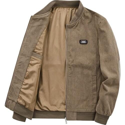 Mcikkny Men Vintage Corduroy Jackets Spring Autumn Stnad Collar Baseball Outwear Top Coats Solid Color