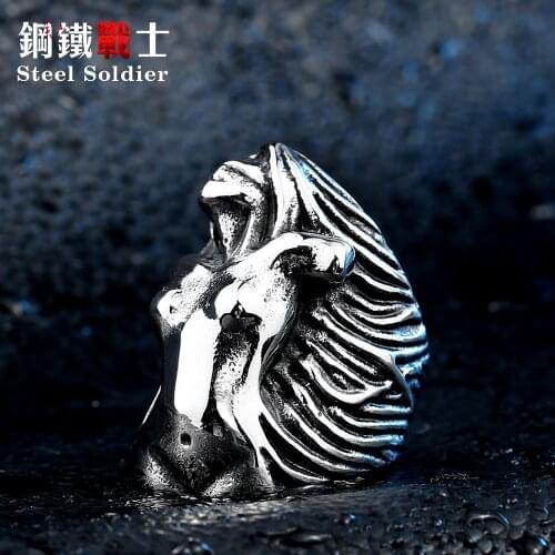 Steel soldier Super Big Naked Girl Mermaid Ring Stainless Steel Mans Unique Exaggerated Ring