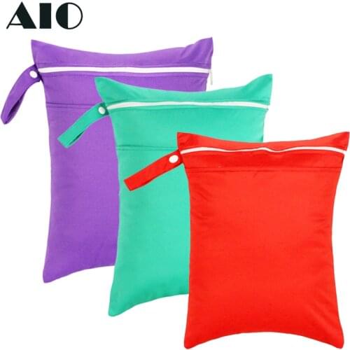 Solid Color Baby Diaper Bags Washable Reusable Nappy Wet Bags Double Pocket Cloth Handle Waterproof Travel Carry Bag Mumm Bags