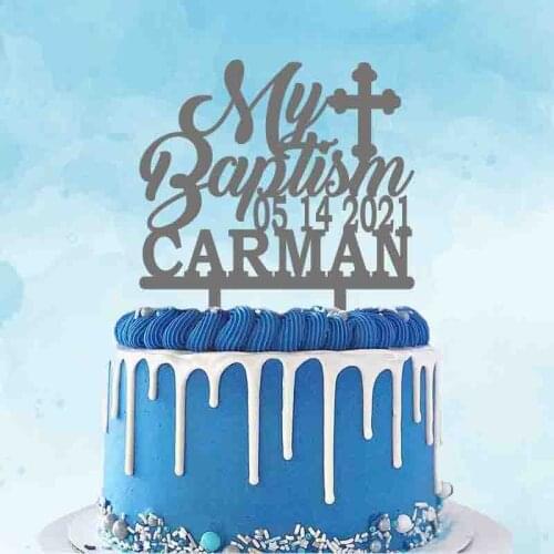 Personalized Party Cake Topper Custom Name Date My Baptism Topper For Kids Christening Party Cake Decoration Topper
