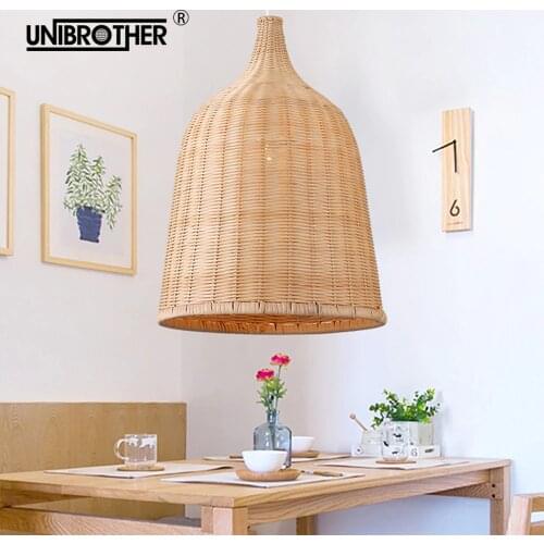 Hand woven Rattan Pendant Light Japan style hanging lamp E27 for restaurant bedroom Rustic art industrial lamps Creative LED