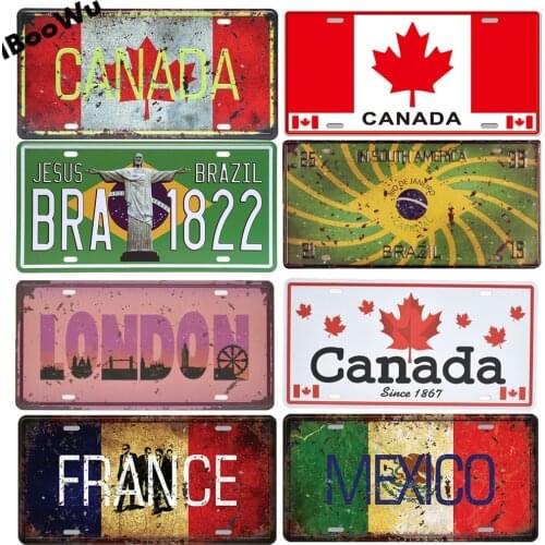 Worldwide Popular City License Plate Poster Vintage Wall Decor Canada/London/Brazil Metal Tin Sign Plaques Poster 15x30cm