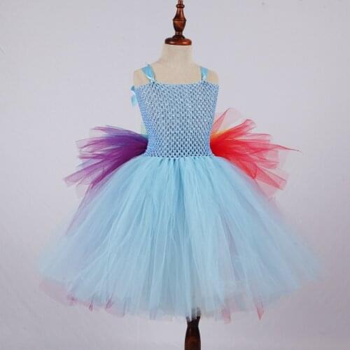 Girl Unicorn Fluffy Tutu Dress Baby Birthday Party Clothes Kids Halloween Unicorn Tulle Dress Performance Rainbow Princess Dress