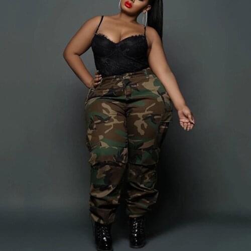 Richkeda Store New 2021 4xl 5xl Plus Size Camouflage Print Pants Women Fat High Waist Fashion Evening Night Club Wear Trousers