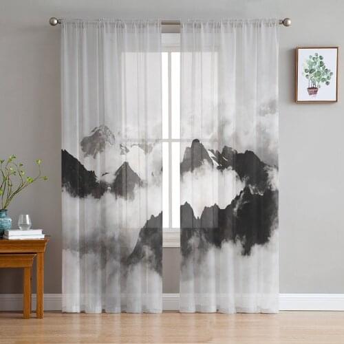 Youth Bedroom Sheer Curtains Mountain Peak Smoke Kitchen Study Curtains Living Room Holiday Decor Tulle Curtains