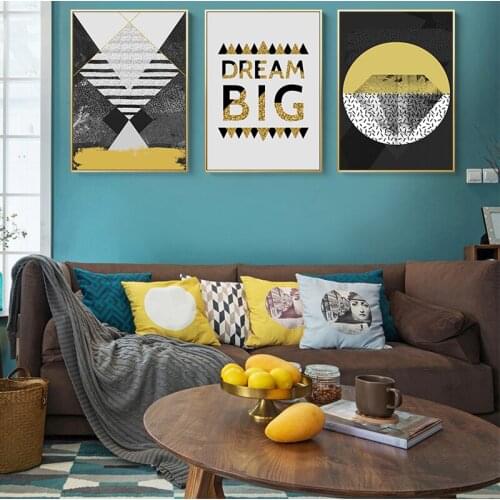 Modern Abstract Deer Yellow Painting Gray Geometric Nordic Poster Geel Posters And Prints Wall Pictures For Living Room Unframed