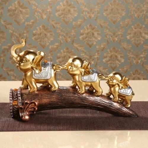 Retro Elephant Statue Handmade Resin Ivory Animal Family Sculpture Decoration Novelty Art and Craft Present Ornament Accessories