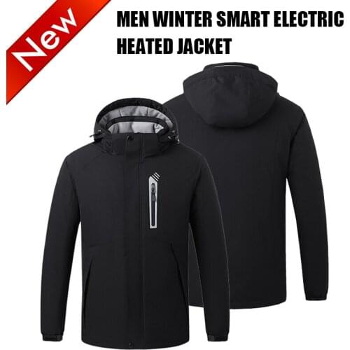 USB Smart Electric Heated Jackets Warm Winter Hooded Coat Infrared Outdoor Washable Heating Hooded Long Sleeve
