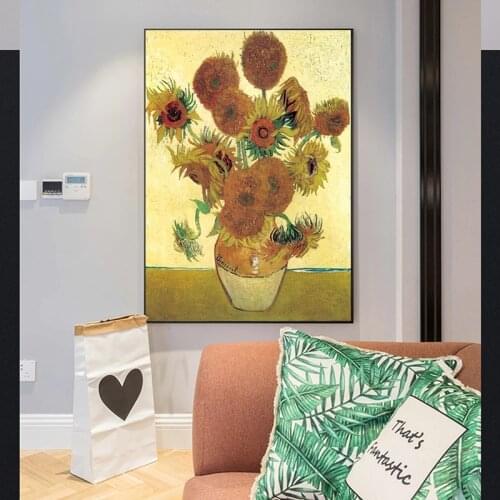 Van Gogh Sunflower Reproduction Canvas Painting Impressionist Flower Poster and Print Wall Art for Living Room Home Decor Cuadro