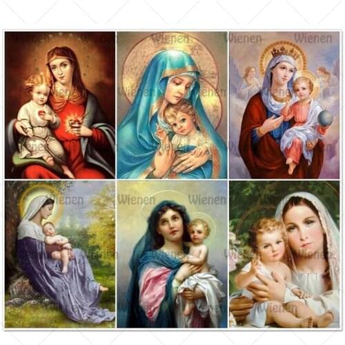 Diamond Embroidery Religious Icon Virgin Mary Full Square And Round Diamond Painting Picture Of Rhinestones Diamond Mosaic Decor