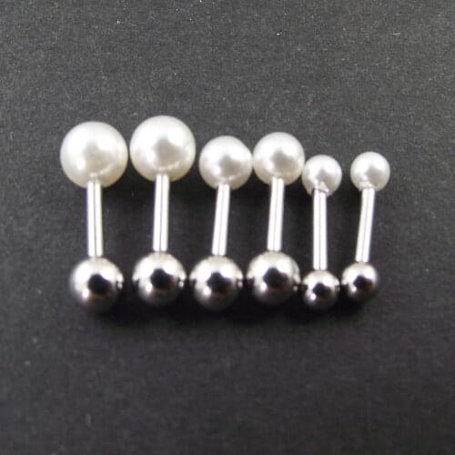 2 Pieces 16G 1.2mm fashion Stainless Steel Simulated Pearl Barbell Rings Earring Tragus Helix Ear Piercing Body Jewelry