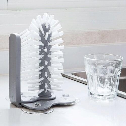 2 in 1 Kitchen Glass Cup Cleaner Suction Cup Cleaning Brush Washing Cup Brushes Mug Bottles Glasses Brush Scrubber Brush Gadgets