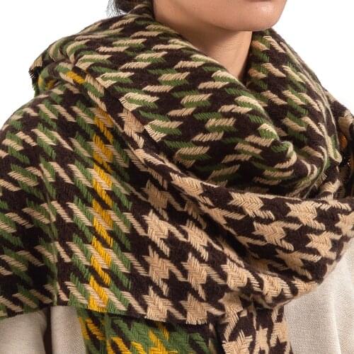 2021 autumn and winter plaid imitation cashmere scarf European and American style ladies shawl warm long houndstooth letter scar