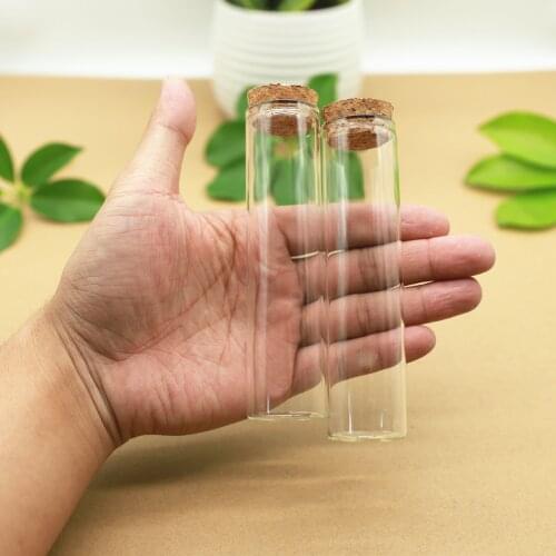 24 pcs 30*120mm 60ml Cork Glass Bottle Stopper Spicy Storage Small Container Glass Transparent Bottle Jars Vials DIY Craft