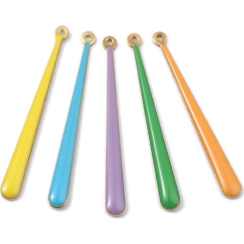 5 Pcs Baseball Enamel Pendants Copper Enamelled Double Sided Sequins Charms Unplated 38*4mm For DIY Earring Jewelry Makings