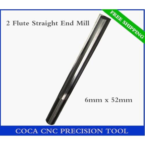 6mm*52mm,Freeshipping CNC Solid carbide woodworking insert router bit,Tungsten end mill,2 flute straight end milling,PVC,MDF