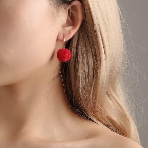 6 Kinds Red Black Pink Green Blue Fuzzy Bead Dangle Earrings Elegant Golden Drop Earrings For Women