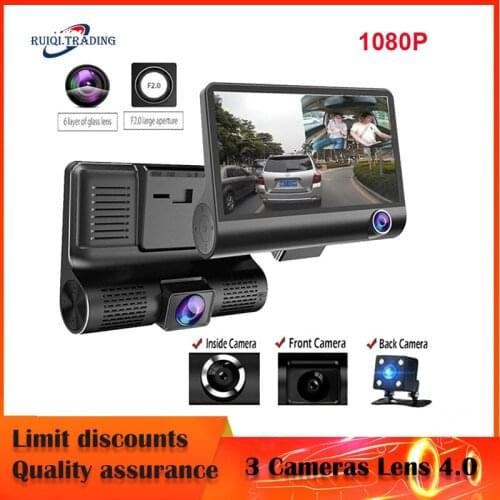 Car DVR 3 Cameras Lens 4.0 Inch Dash Camera Dual Lens suppor Rearview Camera Video Recorder Auto Registrator Dvrs Dash Cam