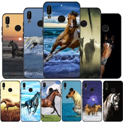 Running horse black Silicone soft Phone Case for huawei P40 P30 P20 P10 Pro P9 Lite Psmart 2019 Y6 Y9 cover