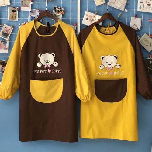 Adult Baby Apron long-sleeved waterproof and oil-proof Korean fashion kitchen smock Clothes for meals adult female cute couple