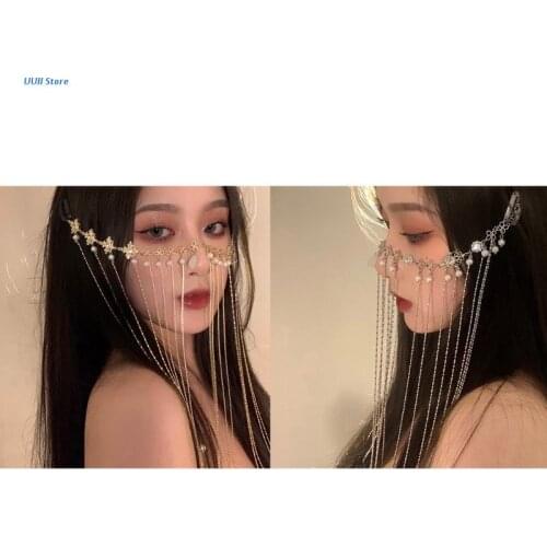 Crystal Tassel Veils Multi-Layers Head Chains with Faux Pearl Exotic Style