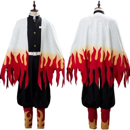 Anime Demon Slayer Kimetsu no Yaiba Cosplay Rengoku Kyoujurou Costume Kimino Uniform Cloak Halloween Carnival Costume