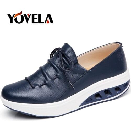 Autumn Women Genuine Leather Flats Women Platform Sneakers Lightweight Comfortable Breathable Ladies Laces Casual Sneakers Big