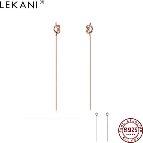 LEKANI Long Tassel Drop Earrings For Women 925 Sterling Silver Trendy Knot Rose Gold Color Earring Female Silver Jewelry Gift