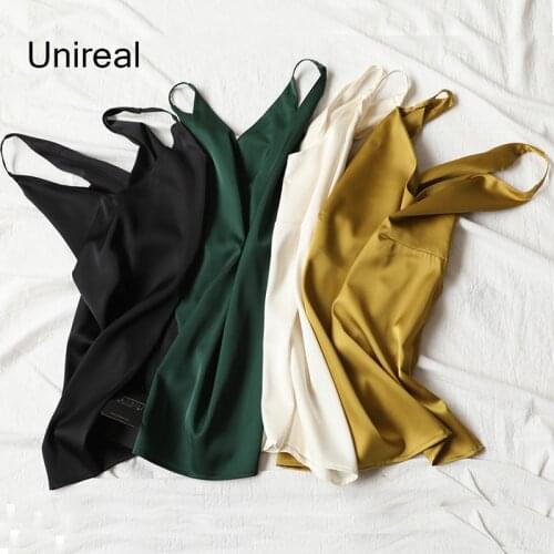 Unireal 2021 Summer Women Satin Tank Tops Basic Camis Female Sleeveless Camisole Spaghetti Strap Sexy Tops