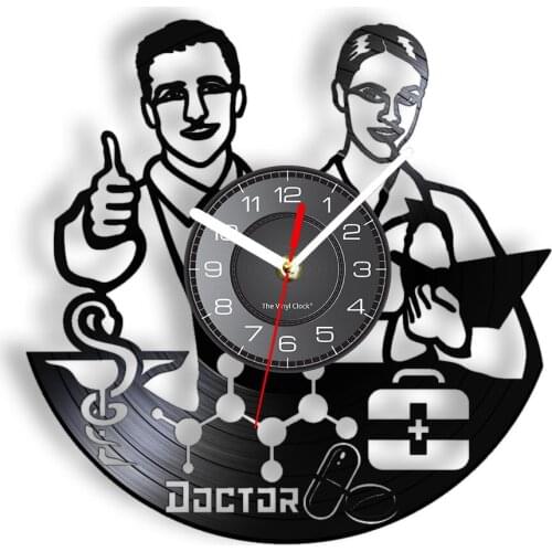 Medical Doctor Vinyl LP Record Wall Clock Hospital Decorations Physician Health Care Heroes Vinyl Album Disks Crafts Wall Clock