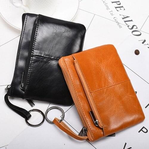 Mini Purse for Men Wallet Women Genuine Leather Zipper Vintage Short Lady Small Slim Female Womens Wallet Male Thin portomonee